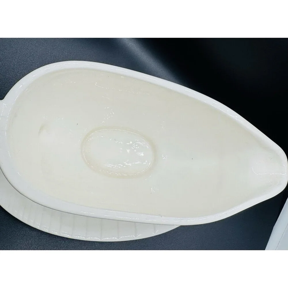 Vintage White Ceramic Gravy Boat Set w/ Underplate, Japan, Glossy Oval, Handles